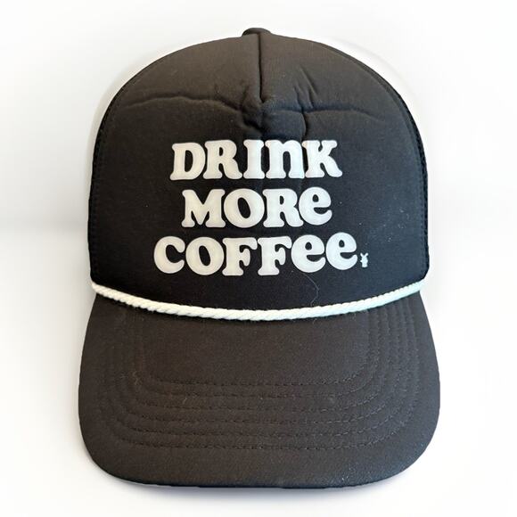 Dutch Bros Mens Black Drink More Coffee Adjustable Snapback Trucker Hat Mesh Cap - Picture 1 of 8